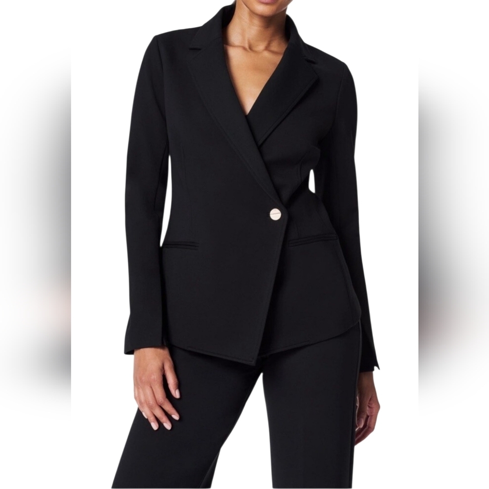 Spanx The Perfectly Asymmetric Ponte Blazer in Black Office shaping sculpting